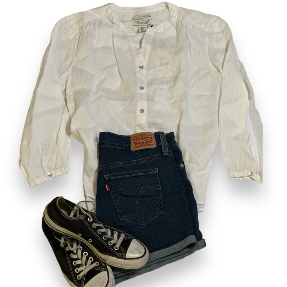 ✨NWT✨ Rachel Zoe White Linen 3/4 Sleeve Button Down Top | Size Small